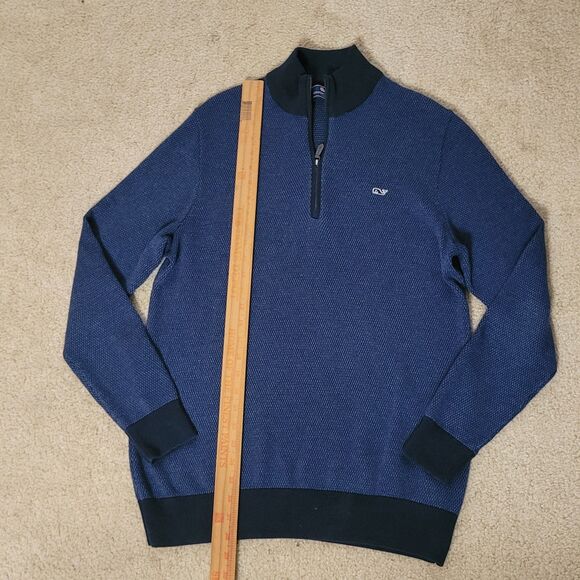 Vineyard Vines Wool Blend Sweater Mens M Blue 1/4 Zip Geometric Corp Core Casual - Picture 5 of 14